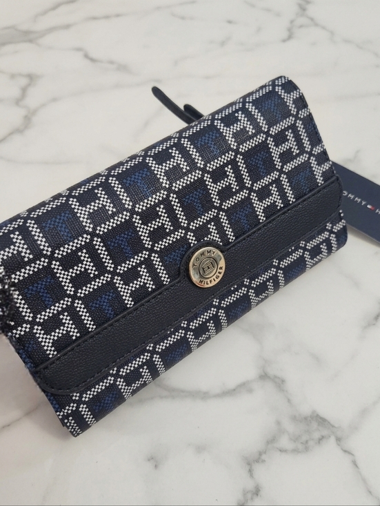 Tommy Hilfiger Handbags - NWT Tommy Hilfiger Navy and Black Monogram Trifold Wallet